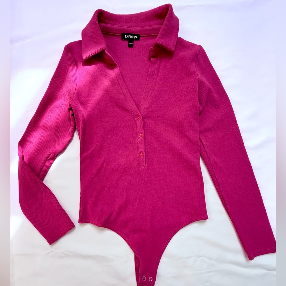 EXPRESS  Ribbed Long Sleeve Pink Bodysuit.